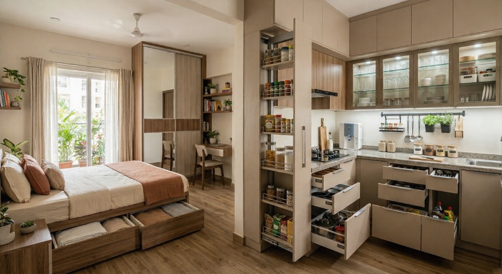Best home storage solutions for small kitchens and bedrooms India 2026